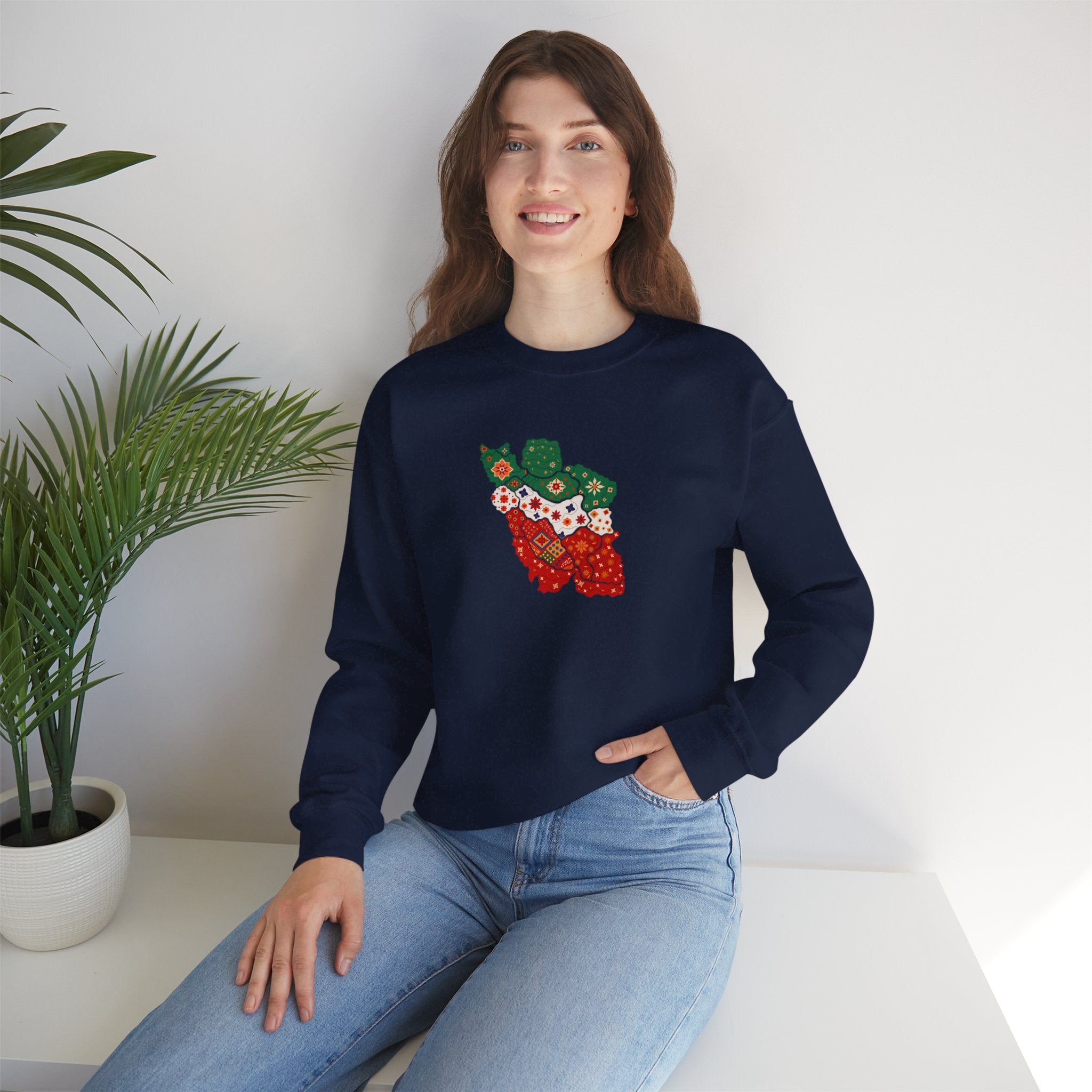 Iran Map Floral (Flag Colors) Sweatshirt- Unisex